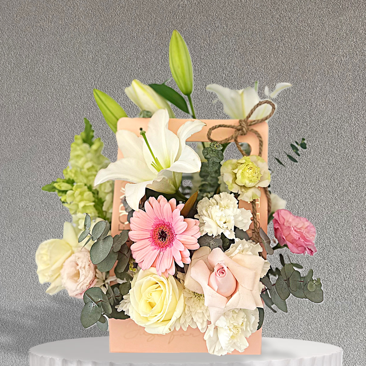 Blushing Carry Box Arrangement