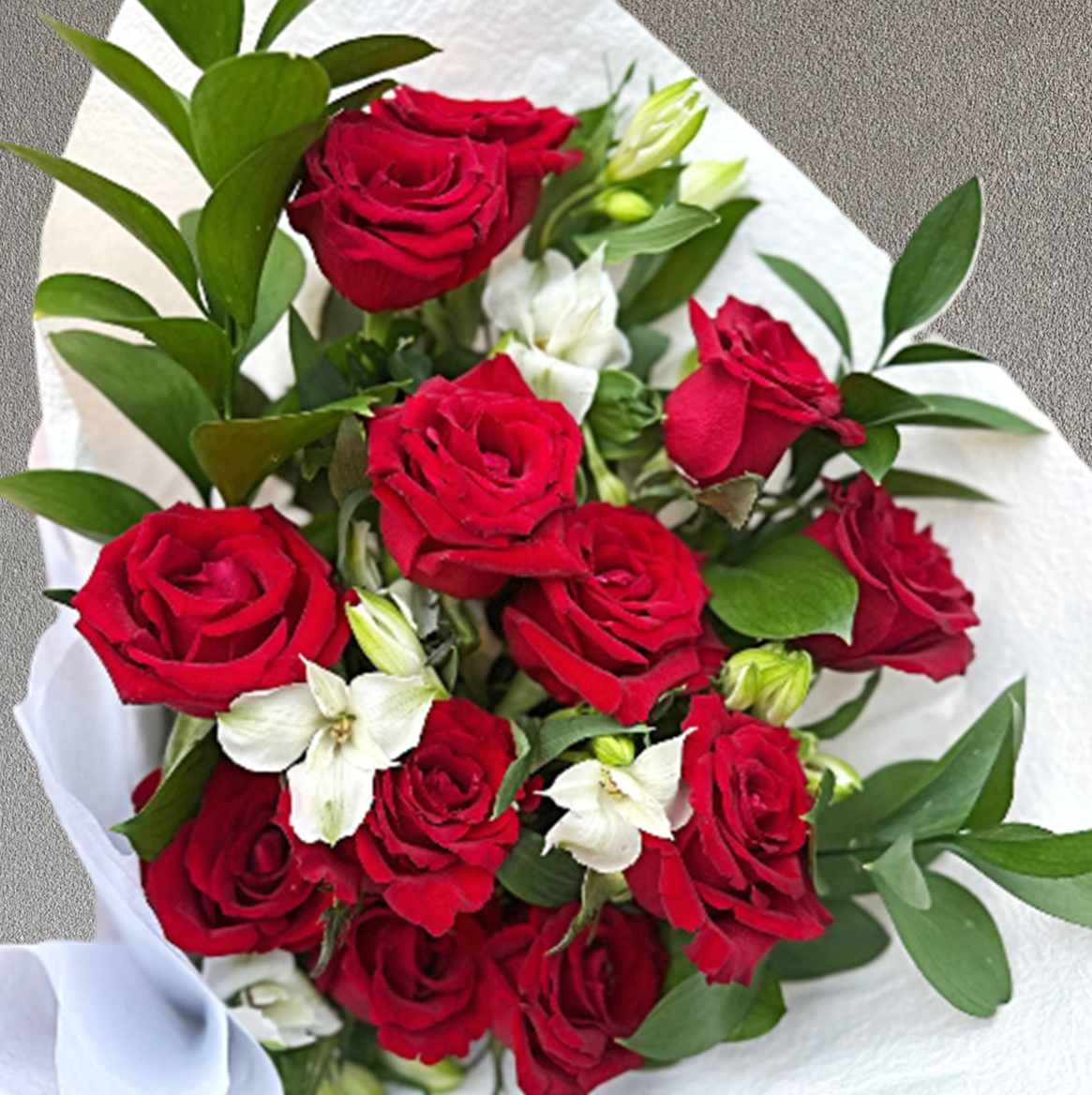 Bouquet of premium red roses and white lilies with lush greenery - Valentine's Day same day delivery West Pennant Hills